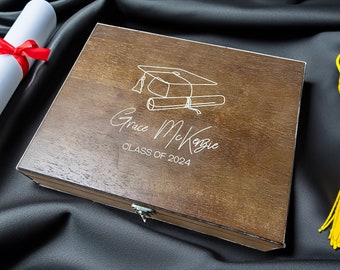 Personalized Graduation / Commencement Engraved Keepsake Wooden Memory Box - Walnut Stain