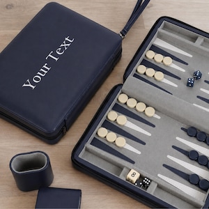 Personalized 9" Travel Backgammon Set - Navy Blue