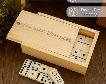 Personalized Double 6 Dominoes in Wooden Case