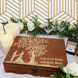 Personalized Rustic Wooden Keepsake Box - Engraved, Wedding Memory, Anniversary Gift, Box for Photos & Sentimental Keepsakes