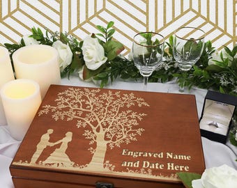 Personalized Engraved Wooden Keepsake Box – Rustic Wedding Memory Box