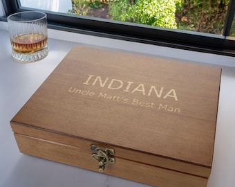 Personalized Rustic Wood Keepsake Box - Engraved with your custom text, for special occasions, housewarming, holidays, birthdays, and gifts