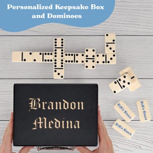 Personalized Domino Set, Black Stained Wooden Box, Custom Double 6 Dominoes, Game Night, Gift
