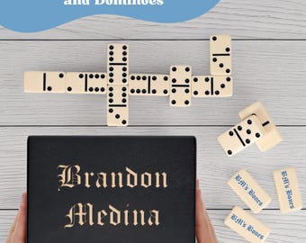 Personalized Domino Set, Black Stained Wooden Box, Custom Double 6 Dominoes, Game Night, Gift