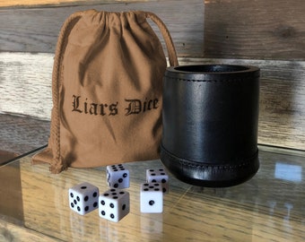 Mahogany Leather Dice Cup w/ Personalized Canvas Bag