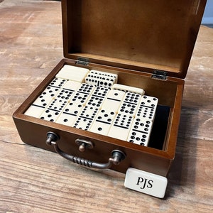 Personalized Double 12 Dominoes in a Wooden Treasure Box