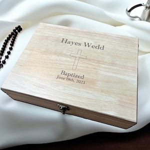 Personalized Baptism Keepsake Box, Engraved Wooden First Communion Catholic Memory Box Gift