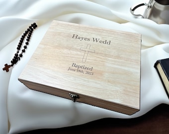 Personalized Baptism Keepsake Box, Engraved Wooden First Communion Catholic Memory Box Gift