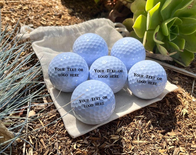 Personalized Golf Ball Set with Canvas Bag, 6 Balls - Custom Text or Logo