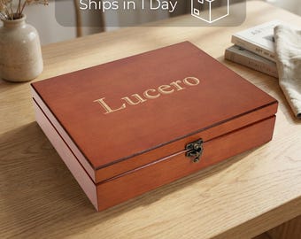 Personalized Rustic Wood Keepsake Box – Engraved Custom Text
