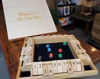 Personalized Large 4-Player Shut the Box with Lid - Natural