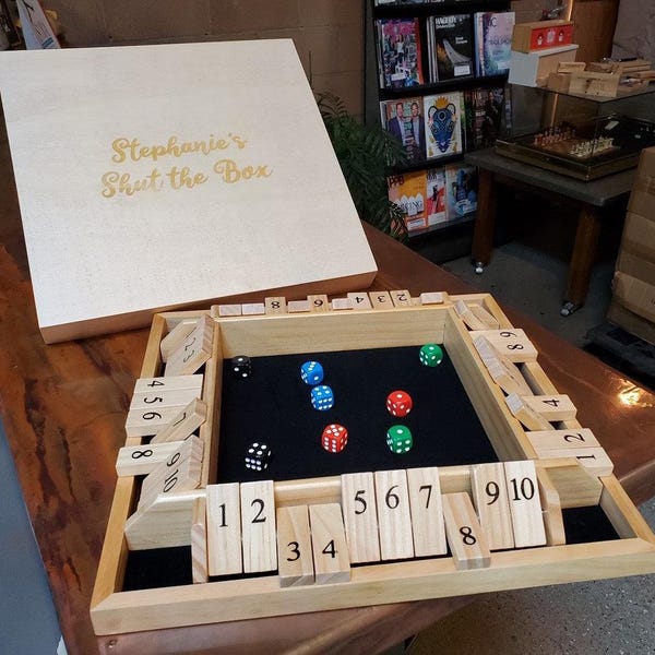 Personalized Large 4-Player Shut the Box with Lid - Natural