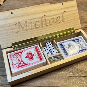 Planche de cribbage personnalisée à 3 pistes avec rangement pour 2 jeux de cartes - Naturel
