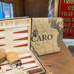 Personalized 9" Backgammon Set - Tan Map Style