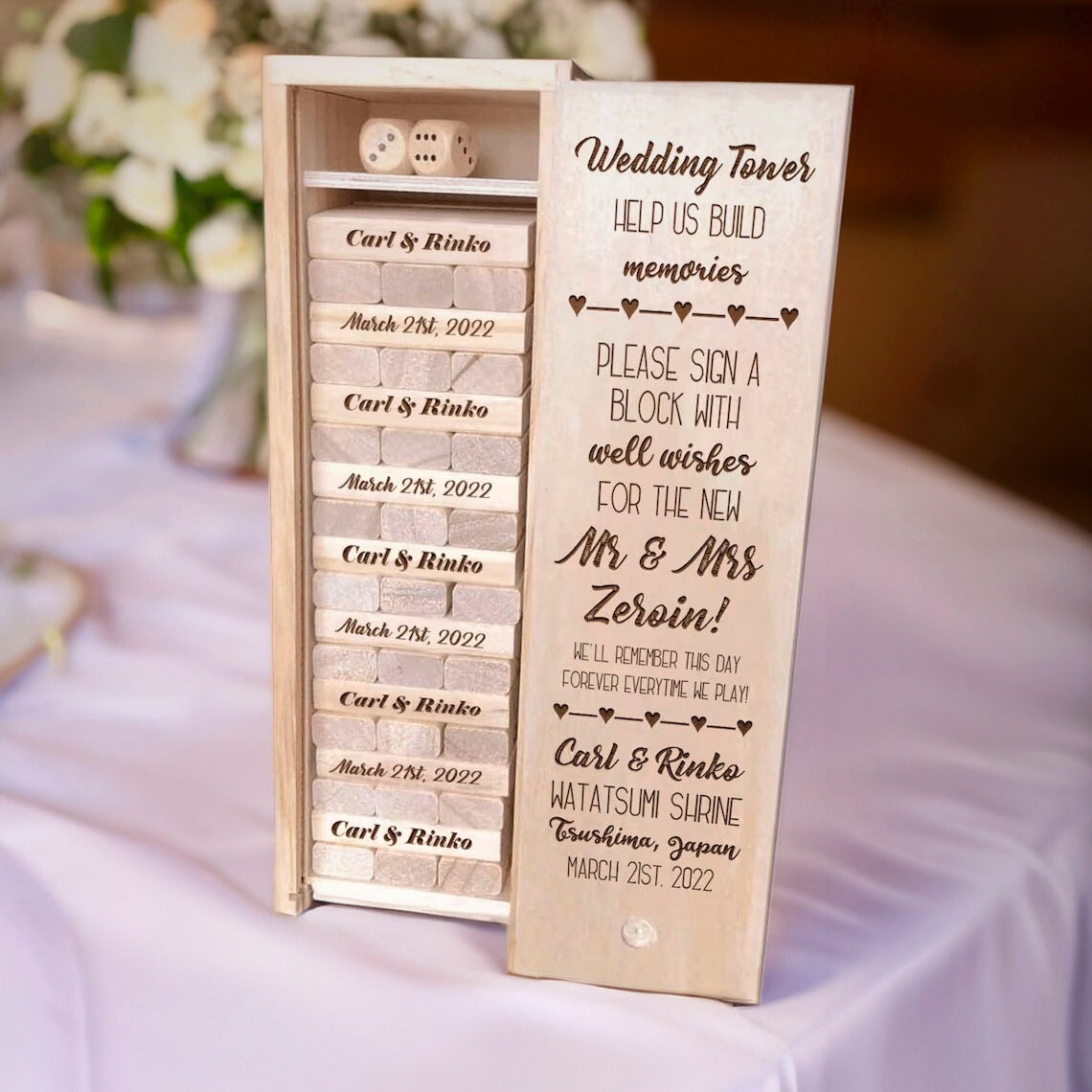 Wedding Tower Wooden Block Guestbook w/ Case (12")