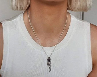 Otter Necklace with Birthstone-July through December