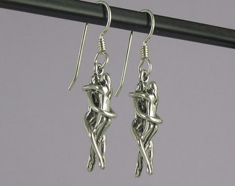 Woman/Woman Embrace Puzzle Earrings-Sterling Silver