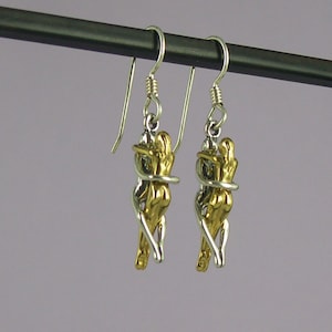Woman/Woman Embrace Puzzle Earrings-Sterling Silver & 14K Goldplate