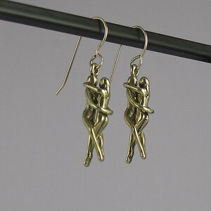 Woman/Woman Embrace Puzzle Earrings-Bronze