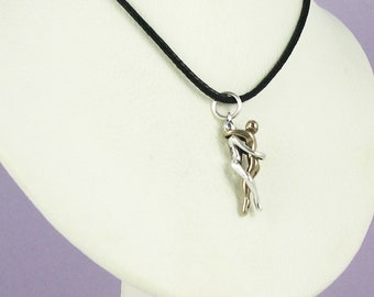Man/Man Embrace Pendant-Sterling & Bronze