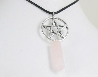 Pentagram Necklace with Rose Quartz Crystal