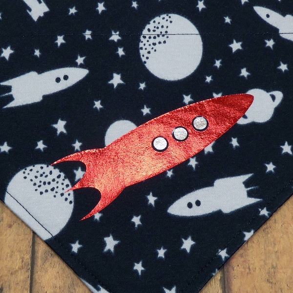 Red Rocket. Funny over-the-collar dog bandana. Silly. Funny. Space. Cheeky.