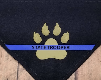 Law Enforcement, Firefighter, and Military support dog bandana. Thin Blue, Green and Red Line with pawprint.