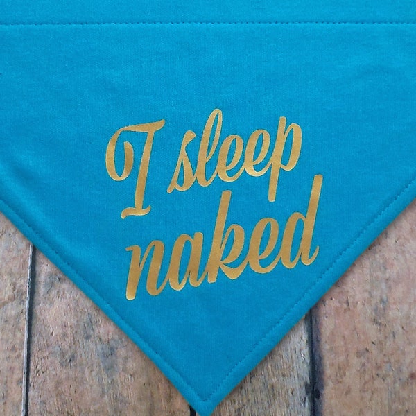 I sleep naked. Funny over-the-collar dog bandana. Silly. Honest. From the Confessions Collection.