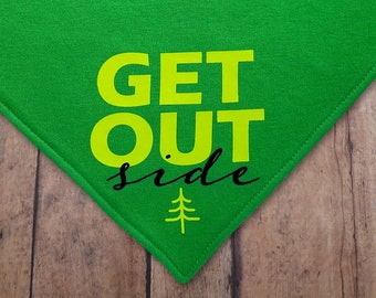 GET OUTside Cotton, Over-the-collar, V-shirt Dog Bandana. Happy Camper. Hiking. Camping. Summer. Travel. Adventure Collection