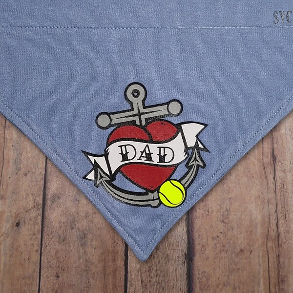 Classic Dad Tattoo. Light Blue or Heather Gray cotton graphic over-the-collar V-shirt dog bandana. Old School. Inked. Love. Dad.