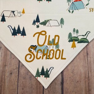 Camping Old School. Funny patterned over-the-collar dog bandana. May be personalized.
