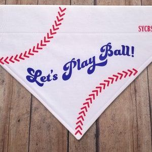 Let&#39;s Play Ball cotton graphic over-the-collar V-shirt dog bandana. Baseball. Boys of Summer. America&#39;s Pastime. Summer Collection.