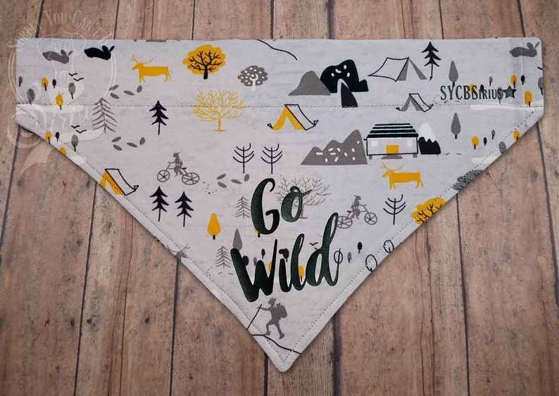 Go Wild. Wilderness-patterned over-the-collar dog bandana. May be personalized. image 1