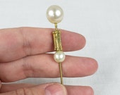 Hat or Lapel Pin - Faux Pearl and Gold Short Hat or Lapel Pin - 3 Inches Long