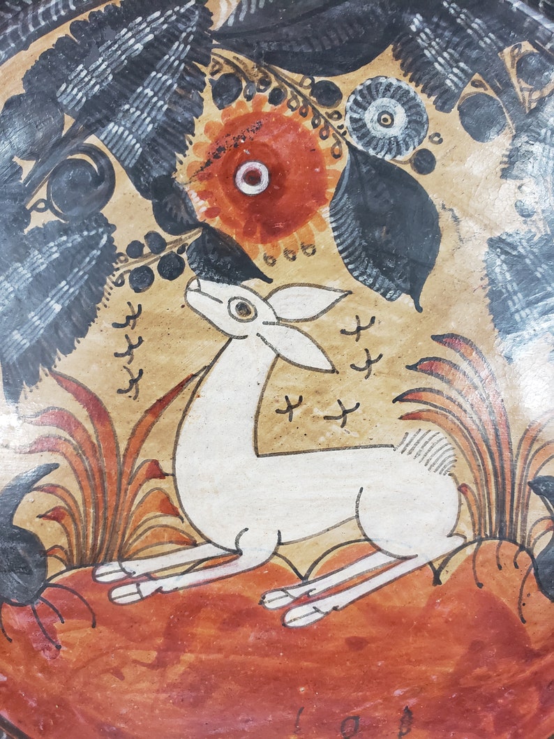 Hand Painted 1950s Amado Galvan Charger Signed Vintage Tonala Pottery
