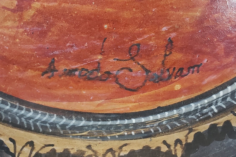 Hand Painted 1950s Amado Galvan Charger Signed Vintage Tonala Pottery