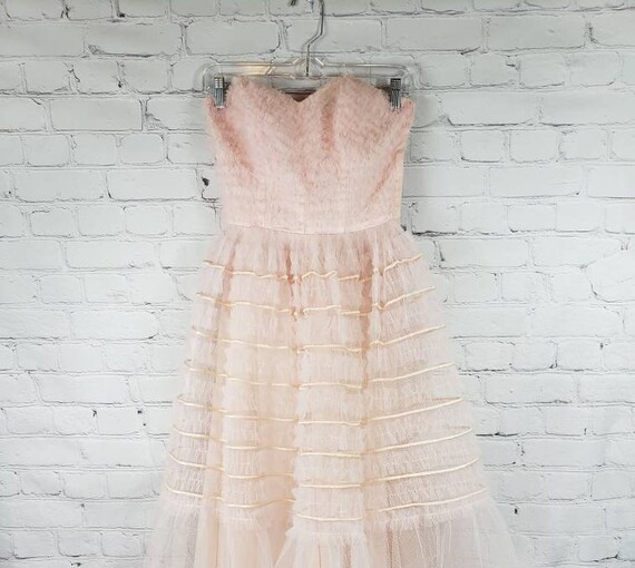 1950s Strapless Baby Pink Tulle Dress - XS