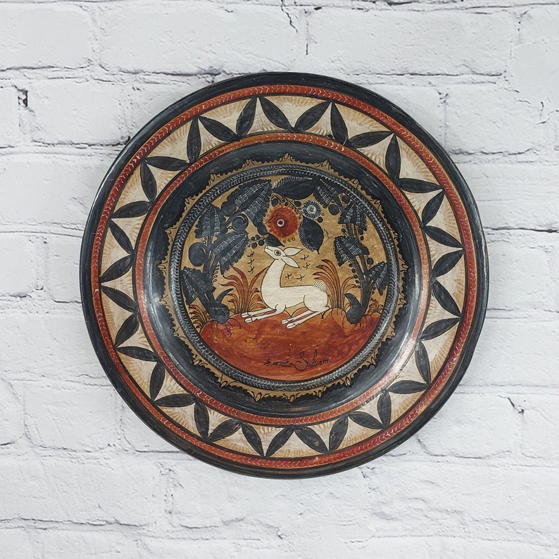 Hand Painted 1950s Amado Galvan Charger Signed Vintage Tonala Pottery