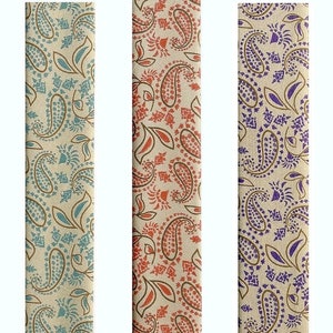 Bias satin printed pattern PAISLEY Cashmere orange tones Terracotta on cream background, sold by the meter