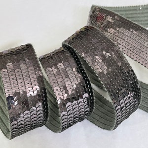 Round sequined trim in hematite grey, 6 rows of 3cm wide, sold by the cut in multiples of 25cm