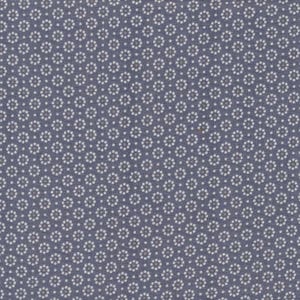 Oilcloth with small white flower pattern on a lavender blue background, sold in multiples of 10cmx142cm