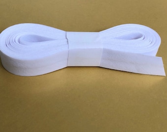 Plain WHITE bias binding folded 2cm wide 2 folds to sew, sold in multiples of 5M