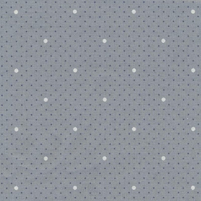 In house fabric coated grey waxed cotton canvas in blue with white dots and grey sold at Cup from 10 cm