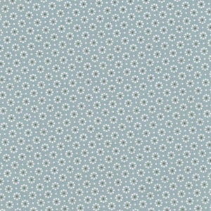 Oilcloth in blue-green coated cotton with small flower pattern, sold in multiples of 10cm
