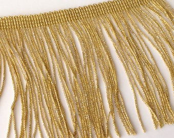 Metallic gold Lurex fringed braid, 10cm wide, sold by the meter