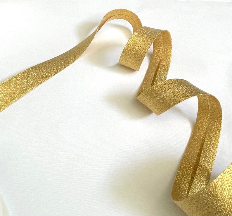 Biais lamé métal doré OR jaune replié, biais replié en 2 cm de large, vendu au mètre image 9