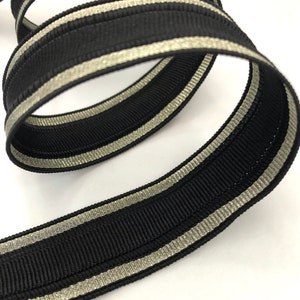 BLACK strap and metallic gold lurex in 30mm wide, braid for making bag handles, sold by the meter