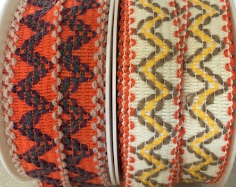 Ethnic theme stripe with INCAS embroidered motif in 33mm wide, sold by the meter
