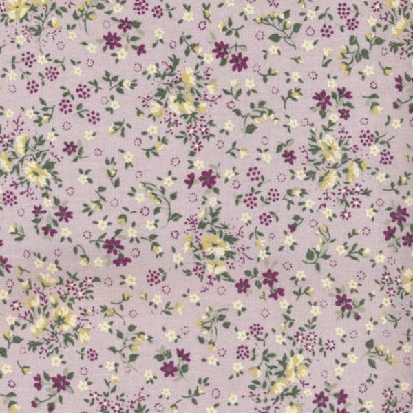 Toile cirée en coton enduit rose mauve en coton enduit motif petites fleurs style liberty , nappe vendu par multiples de 10cm (X 142cm)