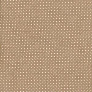 Tela cerata in cotone spalmato a piccoli pois bianchi su fondo beige cammello, tovaglia venduta tagliata a multipli di 10 cm (X 142 cm)